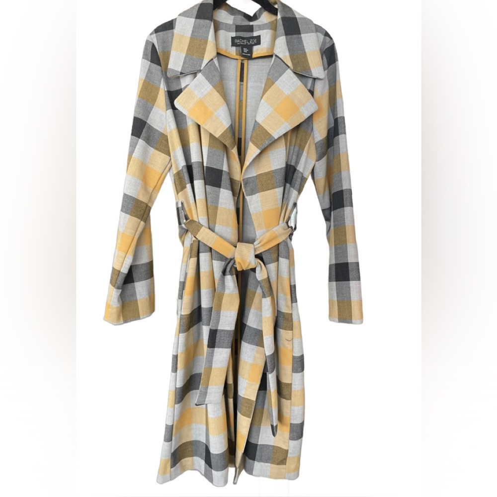 Rachel Zoe Yellow and Gray Plaid Trench Coat